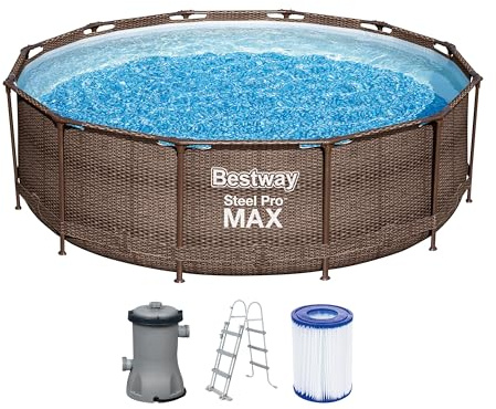 Bestway 56709-GS18 Steel Pro Max Stahlrahmenpool-Set mit Filterpumpe und Zubehör, 9150 L, blau, 366 x 366 x 100 cm