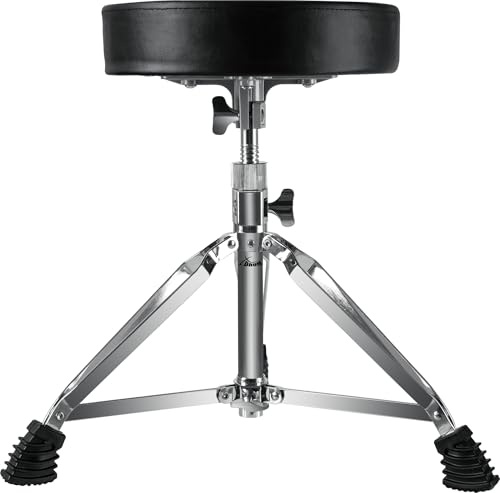 XDrum DHS-1 Schlagzeughocker, Runde Sitzfläche, DREI Standbeine, Gewicht: 4 | Präzisionsspindel, Doppelstrebig, Rutschfeste Gummifüße, Höhenverstellbar (47 bis 60 cm Sitzhöhe), Zusammenklappbar, 5 kg