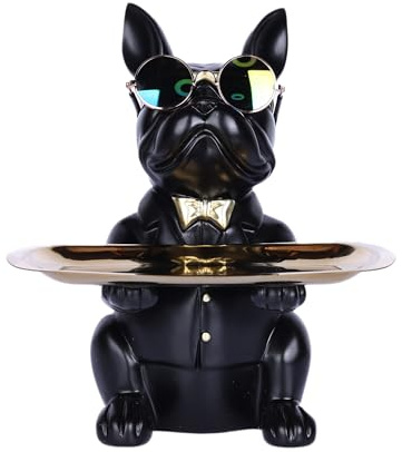 Deko Skulptur Bulldogge, Schlüsselschale Modern Schwarz, Schlüsselablage Flur, Deko Figuren Wohnzimmer, Hundefigur Deko, Französische Bulldogge Aufbewahrung für Flurdeko und Wohnzimmer (schwarz)