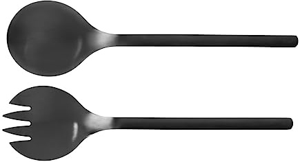 WENKO Salatbesteck Mod. Nagy, 2-teiliges Set, Salatgabel und Servierlöffel aus Edelstahl mit mattem Finish, extra große Aufnahmefläche, BLACK OUTDOOR KITCHEN Zubehör, 29x7,5x0,35 cm, Schwarz