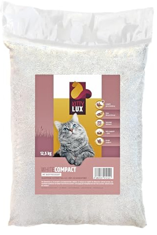 KittyLux klumpende Katzenstreu White Compact Babypuder (4 x 12,5 kg) | Für sensible Katzen, 100 % Naturbentonit, feste Klumpen, schnelle Geruchsbindung, geringer Verbrauch