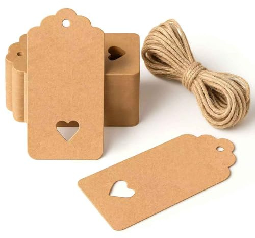 Geschenkanhänger 50 Stück Blanko Braune Papieranhänger mit Schnur 6x 5 cm für Hochzeitsgeschenke Geburtstag Weihnachten [ Weihnachtsbaum ]