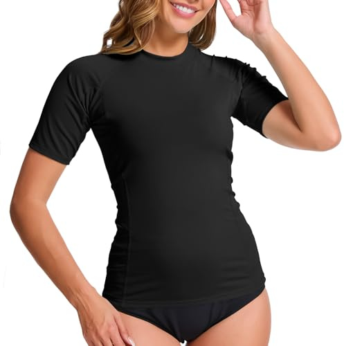 MEETWEE kurz & Langarm Damen Surf Rash Guard Sonnenschutz Badeanzug UV-Schutz Shirt UPF 50+ Kurzarm Badeoberteil Schnell trocknendes Schwimm-Sonnenschutzshirt für Wassersport