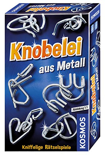 KOSMOS 711221 Knobelei aus Metall, Knifflige Rätselspiele und spannende Knobeltricks, Mitbringspiel