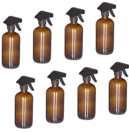 Relaxdays Sprühflasche Glas, 8er Set, 500 ml, Nebel & Strahl, braun | Spritzflasche für Haarpflege, Reinigung & Pflanzen