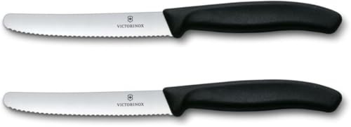 Victorinox Swiss Classic, Frühstücksmesser, Brötchenmesser, 2er Set, Scharfe Klinge, Wellenschliff, 11 cm, Kunststoffgriff, Rostfreier Stahl, Schwarz