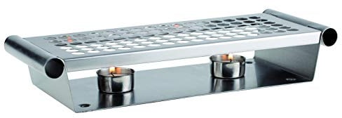 APS 35343 Speisenwärmer, Tellerwärmer, Edelstahl Speisen-Warmhalter, 2-flammig, matt poliert, 13,5 x 34,5 cm, Höhe 6,5 cm Silber
