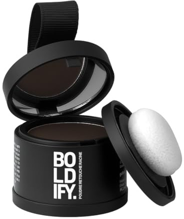 BOLDIFY Ansatzpuder 4g - Haar Concealer zur Haarverdichtung für Frauen und Männer, Grauabdeckung für 24h, wasserfestes Haar Make-up zum Ansatz kaschieren (Dunkelbraun)