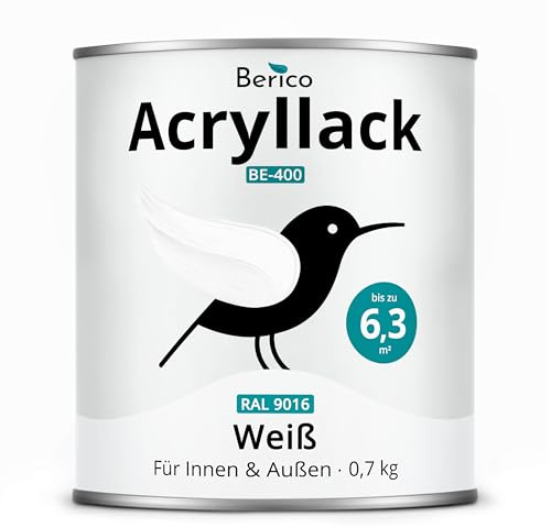 Berico Acryllack - 0,7 Kg - 4in1 Lack, Möbellack - RAL 9016 Weiß | Robuster 4in1 Buntlack, Langlebig für Innen und Außen – haftet auf Holz, Metall, Kunststoff und Fliesen.
