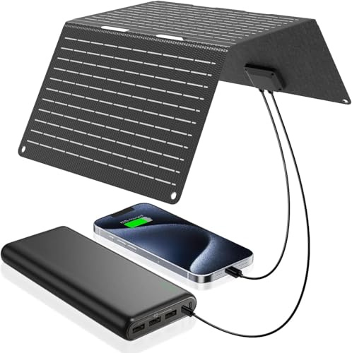 Ecosonique 30W Faltbar Solarpanel,IP67 Wasserdicht Solar Ladegerät USB-A USB-C für Handy Kamera Powerstation, für Camping Backpacking Kompatibel mit Handy, iPhone, Samsung Galaxy,LG,Google Pixel