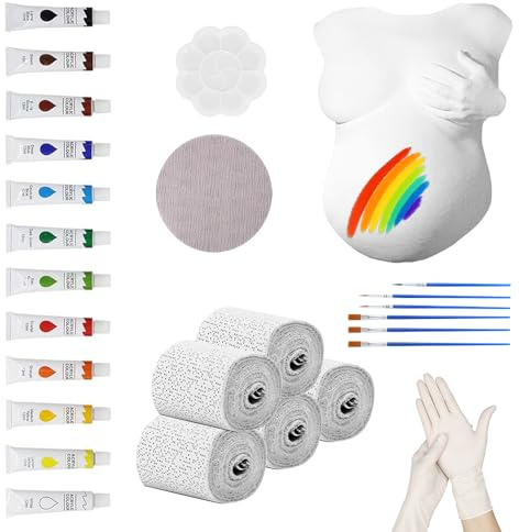 YANGUN Babybauch Gipsabdruck Set, Gipsabdruck Babybauch Set, Gipsbinden zum Basteln, 12 Acrylfarben & Vielem Mehr, 3D Deko, Schwangerschaft Erinnerungen, Andenken & Geschenk für Schwangere