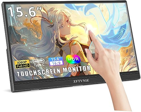 ZFTVNIE 15,6 Zoll Touchscreen Monitor Tragbarer Monitor Full HD 1920 x 1080P IPS-Display mit USB-C HDMI für Laptop/PC/Phone/PS4/PS5