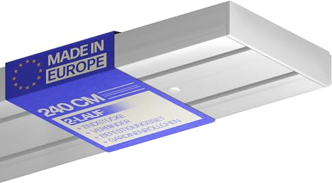 Bestlivings Gardinenschiene (240cm / 2-läufig), Vorhangschiene Komplettset inkl. Zubehör (Befestigungs-Set, Seitendeckel, Gardinenröllchen)