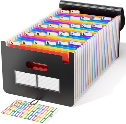 Dokumentenmappe A4, Fächermappe Sortiermappe Bunte Datei Ordner Regenbogen Aktenordner Ordner Akkordeon Design A4 Größe Grosse Kapazität Wasserdicht Materia 26 Fächer mit Deckel de ABC life