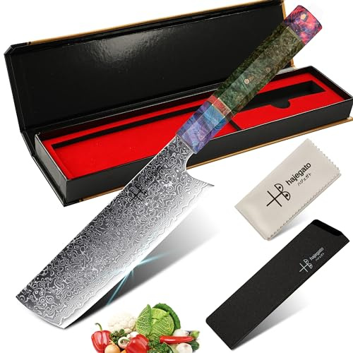 Hajegato Damastmesser Einzigartiges Griff Kochmesser für Profis Japanisches Nakiri-Messer VG10 67 Schichten Stahl ultra Scharf (7)