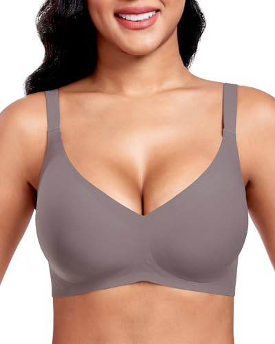 Vinfact Nahtloser BH Damen Ohne Bügel Push up BH Damen Große Brüste Starker Halt V-Ausschnitt Bügelloser Seamless Bequem T Shirt Schlaf BH Gepolstert Bralette
