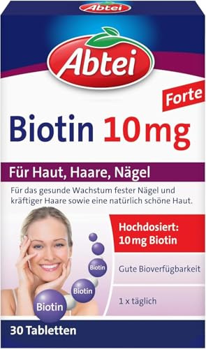 ABTEI Biotin 10 mg Forte – hochdosierte Biotin-Tabletten – für schöne Haut, Haare und Nägel – zur Vorbeugung von Biotinmangel – vegetarisch – 30 Tabletten