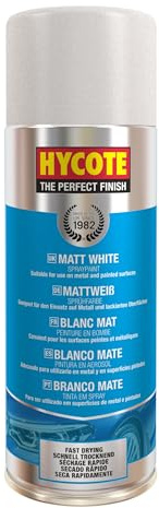 Hycote Sprühlack Weiß Matt 400 ml – Schnelltrocknender Autolack Spray mit hoher Deckkraft, für Metall, Kunststoff, Holz und Keramik