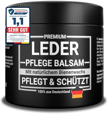 Emma Grün® Lederbalsam Lederfett Farblos 500ml [AUS BIENENWACHS] - Lederpflege für Schuhe, Jacken, Taschen & Sattel - Pflegemittel für Lederjacken & Lederschuhe - Sattelfett Made in Germany
