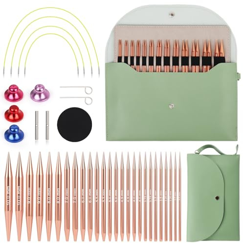Coopay Auswechselbare Rundstricknadeln Set, 3,0-10,0 mm Rundstricknadeln (4 Längen verstellbar), Stricknadeln Rundstricknadel mit Aufbewahrungstasche,Austauschbare Rundstricknadel, Rosé gold