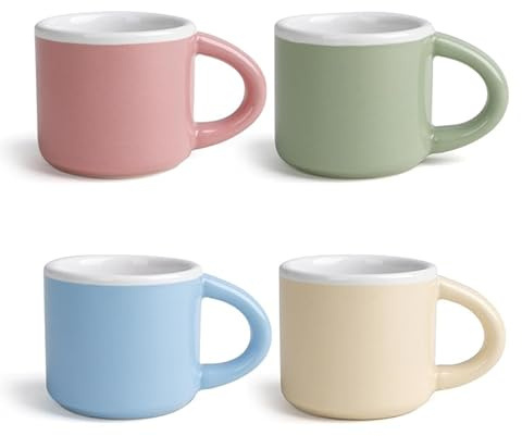 Autumnlife Espressotassen Mini Kaffeetassen Set 4 x 43 ml, Dickwandige Espressotassen mit Henkel für Mokka, Kaffee, Tee & Milch – Buntes Set in Soft Neutral Tones