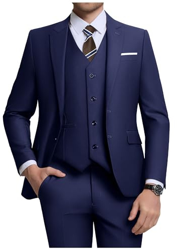 ZKHOECR Herren-Anzug-Set, 3-teilig, schmale Passform, Blazer mit Zwei Knöpfen, einfarbig, Jacke, Weste, Hose, Hochzeit, Business-Anzug, Marineblau, 4XL