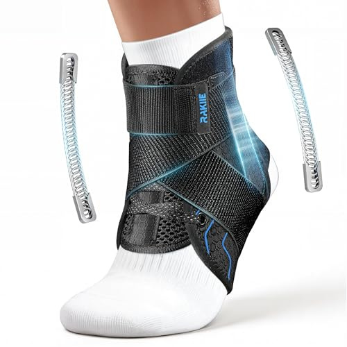 Rakiie Quick-Wear Knöchelbandage mit 2 verstärkten Metallstützstreifen, Unisex Slim Knöchelbandage, Knöcheltorsionsstabilisator (L)