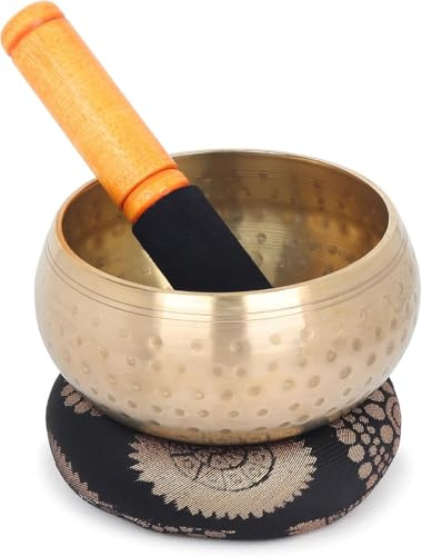 Tibetan Singing Bowl Set – Meditation & Mindfulness Klangschale mit Schlägel & Kissen – Handgemachte Yoga Klangtherapie für Entspannung & Stressabbau (10 cm)