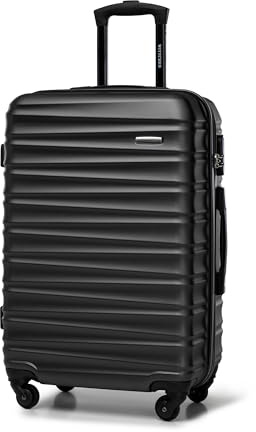 WITTCHEN Reisekoffer Rollkoffer Trolley Mittlerer Koffer Reisekoffer Hartschale aus ABS Mittelgroßkoffer mit 4 Spinner-Rollen Zahlenschloss Groove Line Größe M schwarz Lufthansa/Eurowings/Ryanair