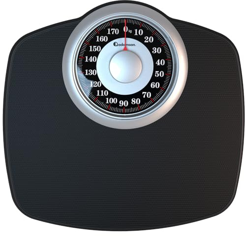 Adamson A25 Personenwaage – bis zu 180 kg – 5,3 Zoll Zifferblatt auf 31 x 30 cm großer Plattform – Rutschfeste Gummioberfläche – Hochpräzise analoge Personenwaage – Langlebig mit 20 Jahren Garantie