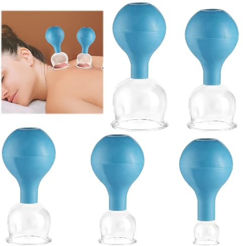 5 Stücke Schröpfgläser Silikon Set, Schröpfglas Gesicht, Schröpfglas mit Silikon Saugball, Straffe Haut, Faltenminderung, Schröpfgläser mit Vakuumpumpe für Entspannung und Schmerzlinderung