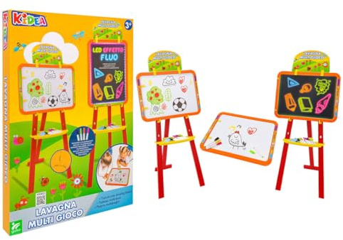 Eichhorn - Standtafel, Kindertafel mit 10 Kreiden, 1 Stift und Schwamm, zweiseitig beschreibbar, mit Ablage, drehbar, 13 teilig, 58x86 cm, aus Buchenholz, ab 3 Jahren, Bunt, 100002588