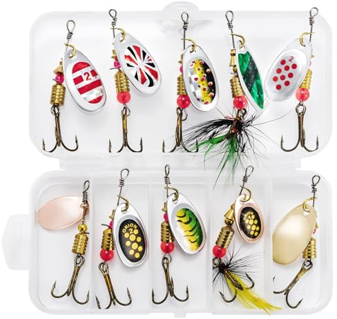Fishing Forellen Spoon Set, 10 Stück Forellenköder Spinner Blinker Angelköder mit Aufbewahrungsbox für Hecht Zander Barsch Forelle