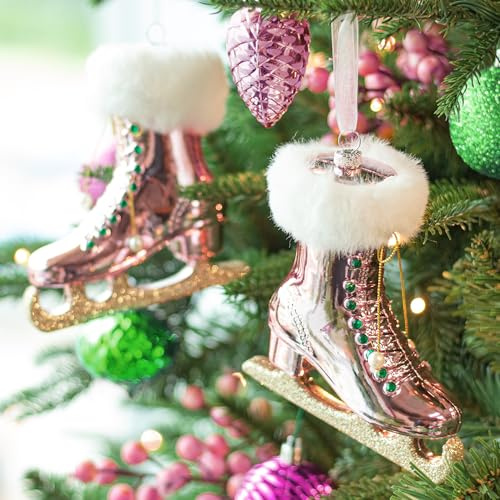 14 * 12.5cm Skating weihnachtskugeln anhanger Rosa pink Schlittschuh Deko Winter deko, Hänger Schlittschuhe, im 2er Set, Weihnachten, Winterzeit