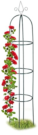 Relaxdays Rankhilfe, rund, freistehend, Rosen, Tomaten, Wein, dunkelgrün | Garten, wetterfest, XL Rankobelisk, H: 200 cm