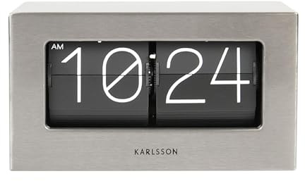 Karlsson Wand-/Tischuhr Boxed Flip - Gebürsteter Stahl - 20,5x7x11,5cm - Rechteck - Stahl - Standuhr - Tisch Uhr