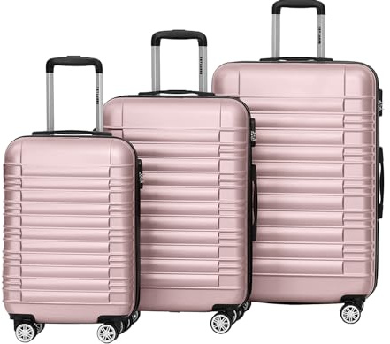 TRVLMORE Koffer & Trolleys - Koffer Set - Kofferset 3 Teilig Hartschale, Gepäck-Sets, Hartschalenkoffer Set, Reisekoffer Set, Koffer Set 3 Stück, Handgepäck Koffer 54x36x20cm, Luggage, Rosa