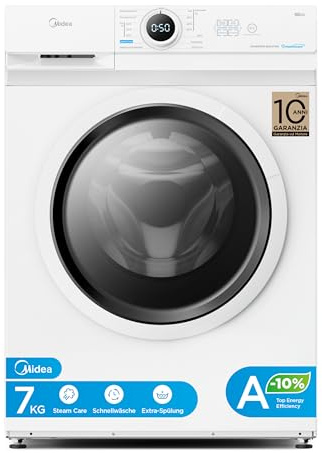 Midea MF10EW70BA10 Waschmaschine / 7kg / 1400 U/Min/EEK A-10%/Inverter Quattro Motor/Dampffunktion/Grosse Trommel/Nachlegefunktion/Kindersicherung/AquaStop, Weiß