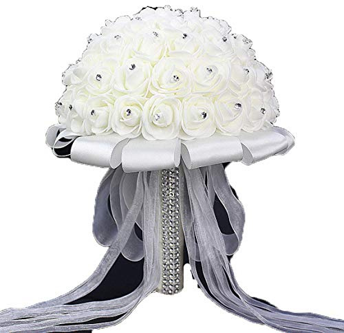 Hochzeitsstrauß, mit Blumen, Kristallrosen, Perlen, Brautjungfer, Hochzeitsstrauß, Brautschmuck, künstliche Seidenblumen Gr. One size, Xf10