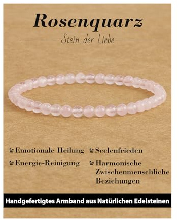 Landorilo Naturstein Perlen Heilstein Armband aus 4mm Runde Steinperlen, Yoga Armbänder für Damen Herren, Glücksarmband, Exquisite Geschenke, Ersatzperlen Inklusive(R Rosenquarz)