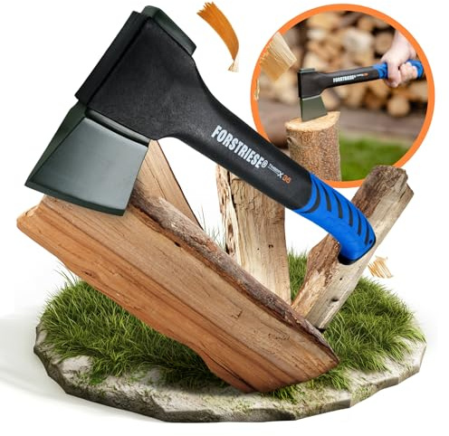 FORSTRIESE Axt klein 36cm – Leicht Holz spalten Dank PTFE Teflon Beschichtung | Vibrationsarme Spaltaxt mit Non-Break Fiberglas & Kohlenstoffstahl inkl. Klingenschutz | Beil für Camping & Outdoor