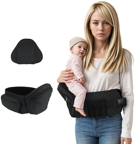 Baby Hüftsitz Ergonomisch, Leichtgewicht Taille Hocker für Kinder 0-36 Monate, Einstellbar Babytrage mit Taillenstütze (Schwarz)