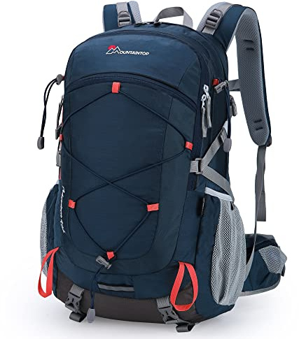 Mountaintop 40L Wanderrucksack Herren Damen Trekkingrucksack mit Regenhülle Multifunktionale Camping Klettern Reisen Outdoor Rucksäcke (Blau orange)