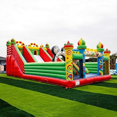 XXL Profi Hüpfburg Spielpark Märchen-Schloss Theme 12x6m 530kg Schwerlast 0.55mm PVC Tarpaulin, Aufblasbarer Hindernis-Parcours mit Doppel-Rutsche Für Hält bis zu 20-22 Kinder (Modell IN1-120)