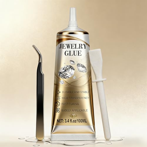 NoxGule 100ml Schmuckkleber Extra Stark Transparent, Schmucksteinkleber Schmuckkleber, mit Pinzette Präzise Gebundene Edelsteine, für Diamond Painting, Edelsteine, Perlen, Handgefertigte Details