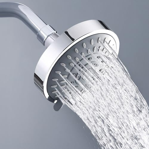 WANTOUTH Duschkopf 10cm Durchmesser 5 Strahlarten Regenduschkopf Wassersparende G1/2 Gewinde Regendusche Duschkopf 360 Grad Schwenkbar Silber Rund Regenbrause Duschbrause für Solardusche Badezimmer