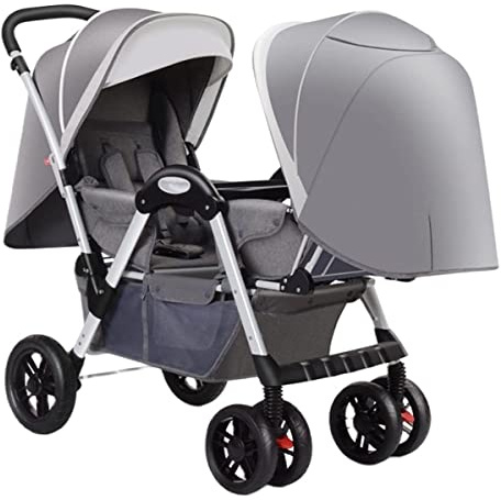 Tandem-Doppelkinderwagen for Zwillinge – gemütlicher kompakter Zwillingskinderwagen, Doppelkinderwagen mit Tandemsitzen, übergroßem Baldachin, Tandem-Regenschirm-Kinderwagen for Mädchen und Jungen ( C