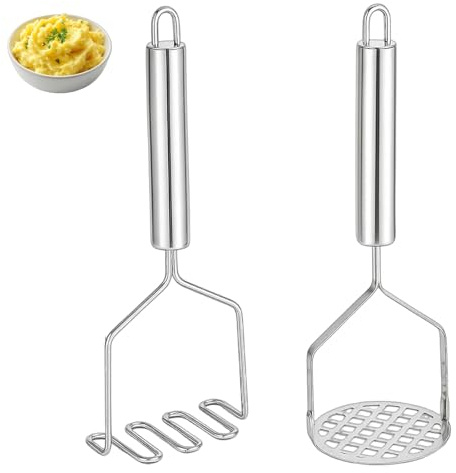 Kartoffelstampfer Edelstahl, 2 Stück Set Mit Runden Und Linienförmigen Stampfern, Praktische Küchenutensilien Für Kartoffelbrei Und Mehr, Robustes Design Für Langlebige Nutzung