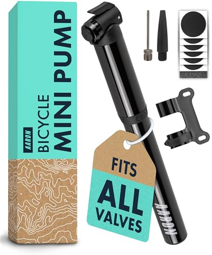 AARON Pocket One Mini Fahrradpumpe für alle Ventile - kompakte Luftpumpe passend für jeden Rahmen - Handpumpe für unterwegs mit gratis Pannenset - Rad Pumpe in schwarz/grau