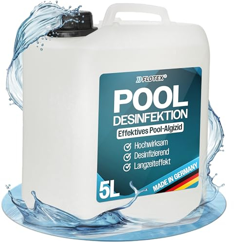 Flotex® Pooldesinfektion 5L - Flüssiges Algizid für Pool I Pool Algenvernichter mit Klareffekt | Algenvernichter Pool | Desinfizierendes Reinigungsmittel gegen Algen